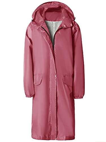 Chubasquero Mujer Poncho de Lluvia Impermeable Reutilizable Ligero con Capucha para el Aire Libre Rosado M