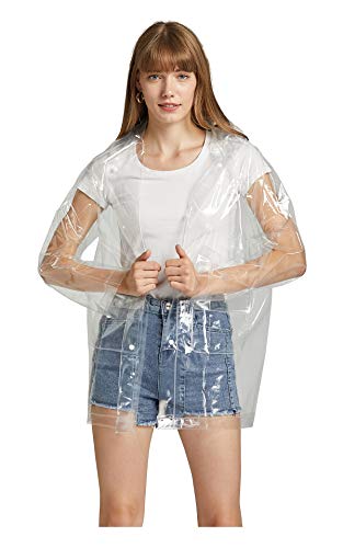 Chubasquero transparente EVA impermeable para mujer con capucha desmontable, transparente, L