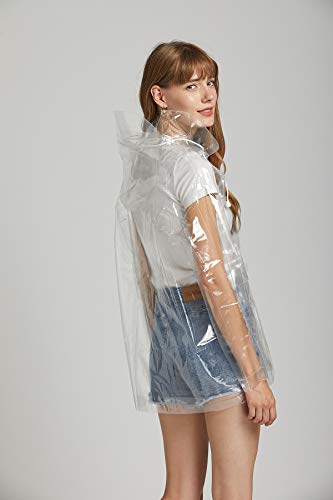 Chubasquero transparente EVA impermeable para mujer con capucha desmontable, transparente, L