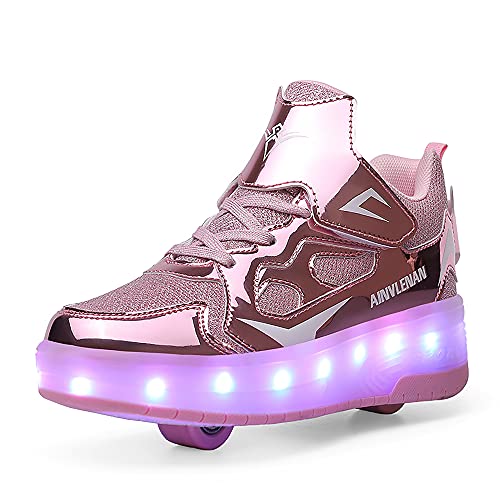 Churlin Zapatos con Ruedas Zapatillas con Dos Ruedas para niños y niña Led Luces Zapatillas con Ruedas Se Puede Bambas con Ruedas Automática Calzado de Skateboarding