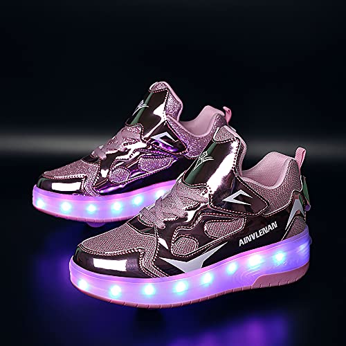 Churlin Zapatos con Ruedas Zapatillas con Dos Ruedas para niños y niña Led Luces Zapatillas con Ruedas Se Puede Bambas con Ruedas Automática Calzado de Skateboarding