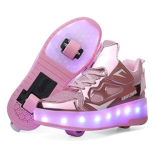 Churlin Zapatos con Ruedas Zapatillas con Dos Ruedas para niños y niña Led Luces Zapatillas con Ruedas Se Puede Bambas con Ruedas Automática Calzado de Skateboarding