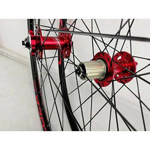Ciclismo Wheels 26/27,5'',24 Hoyos Rueda de Freno Disco Radios Planos Juego de Ruedas de Liberación Rápida para Bicicleta de Montaña (Color : Red, Size : 26inch)