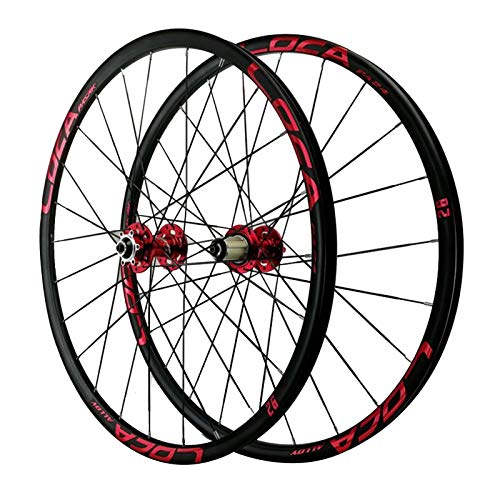 Ciclismo Wheels 26/27,5'',24 Hoyos Rueda de Freno Disco Radios Planos Juego de Ruedas de Liberación Rápida para Bicicleta de Montaña (Color : Red, Size : 26inch)