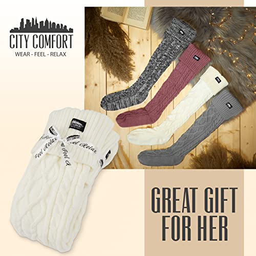 CityComfort Calcetines Mujer Altos, Calcetines Largos Hasta la Rodilla Talla Única 37-41, Regalos Para Mujer (Crema)