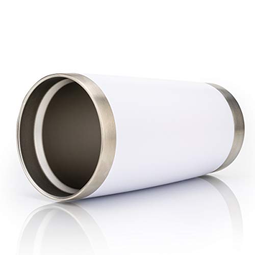 CIVAGO Vaso de 20 onzas con tapa y pajita, taza de café con aislamiento al vacío de acero inoxidable, taza de viaje con revestimiento de polvo de doble pared (blanco, 1 paquete)