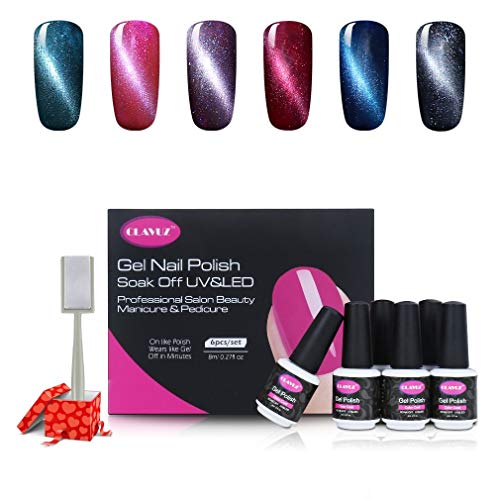 Clavuz Esmalte de Uñas Semipermanente Gel Uñas UV LED Ojo de Gato 6pcs Kit con Imán Magnético Manicura y Pedicura Soak-off