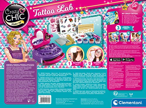 Clementoni-15316 - Estudio de Tatoos - set para hacer tatuajes temporales infantiles a partir de 6 años