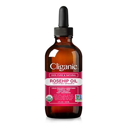 Cliganic Aceite de Rosa Mosqueta Bio, 100% Puro Ecologico (120ml) prensado en frio, natural vegano | para cabello, cara, cuticulas, pelo | certificado orgánico vegetal | 90 días garantía
