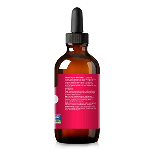 Cliganic Aceite de Rosa Mosqueta Bio, 100% Puro Ecologico (120ml) prensado en frio, natural vegano | para cabello, cara, cuticulas, pelo | certificado orgánico vegetal | 90 días garantía