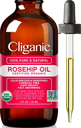 Cliganic Aceite de Rosa Mosqueta Bio, 100% Puro Ecologico (120ml) prensado en frio, natural vegano | para cabello, cara, cuticulas, pelo | certificado orgánico vegetal | 90 días garantía