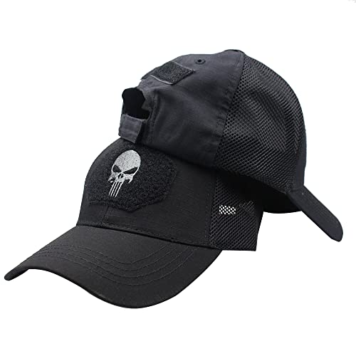 CLIPSEAM Gorras 3 Parches De Hombre Mujer Punisher Gorra De Béisbol Táctica Espartano Crossfit Camuflaje Ejército Militar Airsoft Caza Camping Pesca (Negro)