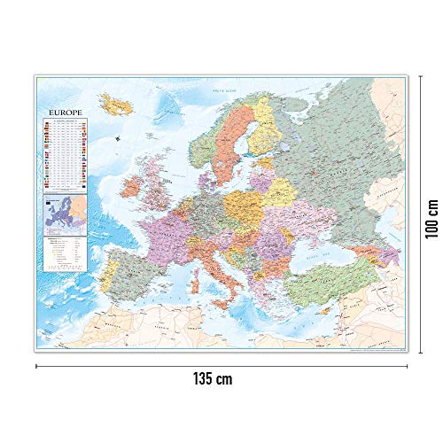 Close Up Póster XXL Mapa de Europa con Banderas y Leyenda (135cm x 100cm)