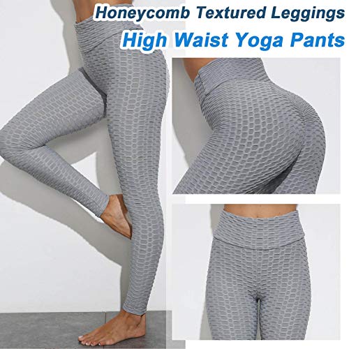 CMTOP Mallas Leggings Mujer Pantalones de Yoga Fitness Cintura Alta Pantalones Deportivos para Running Training Estiramiento Yoga y Pilates (Gris,L)