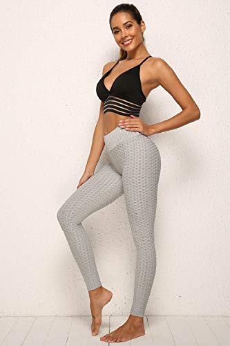 CMTOP Mallas Leggings Mujer Pantalones de Yoga Fitness Cintura Alta Pantalones Deportivos para Running Training Estiramiento Yoga y Pilates (Gris,L)