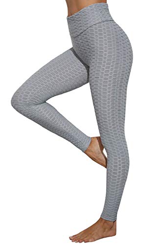 CMTOP Mallas Leggings Mujer Pantalones de Yoga Fitness Cintura Alta Pantalones Deportivos para Running Training Estiramiento Yoga y Pilates (Gris,L)