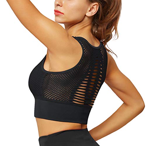 CMTOP Sujetador Deportivo Tops de Yoga Correr Gimnasio para Mujer Malla de Ropa de Yoga de Secado rápido(2 Negro,M)