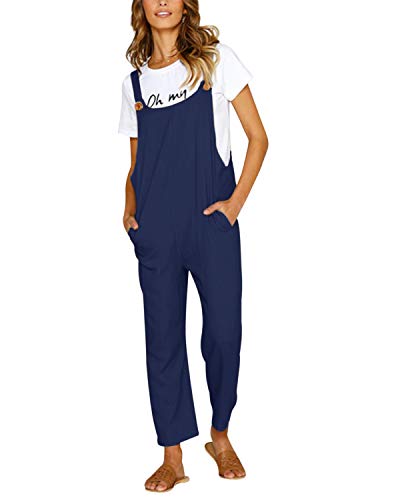 CNFIO Pantalones Mujer Casual Ajustable Correa Monos Rompers Flojo Retro Harem Mamelucos Jumpsuits Overalls con Bolsillo