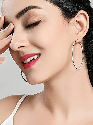 CNNIK Juego de 12 pares de aretes de aro para las orejas y las mujeres y las niñas, diámetro: 20-75 mm, plata