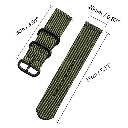 CNYMANY 20mm Banda de Reloj Balística Universal, Correa de Repuesto de Correa Tejida de Lona de Nylon Cierre de Hebilla Cierre Ajustable para Smart-Watch Sport Fitness Tracker - Verde