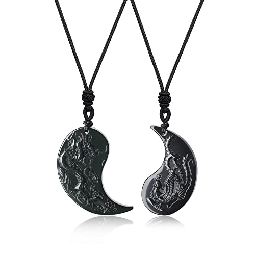 COAI Colgantes para la Pareja Yin Yang Dragón y Fénix de Obsidiana Negra