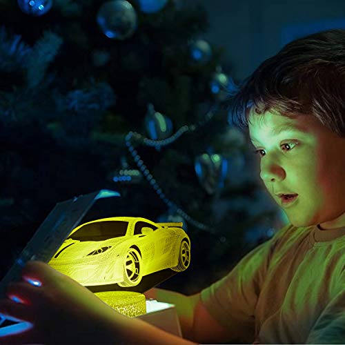 Coche Deportivo Luz Nocturna Infantil, Juguete Coche Deportivo Para Chicos, 16 Cambio De Color Lámpara De Noche De Ilusión Óptica 3D, Dormitorio Decoración