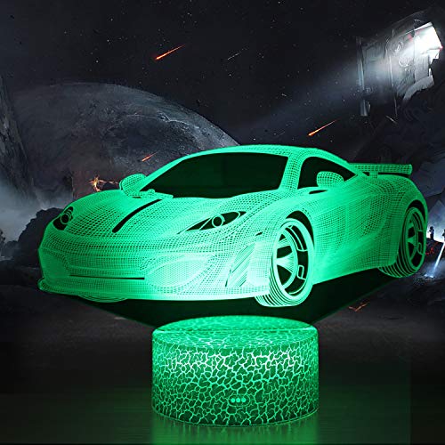 Coche Deportivo Luz Nocturna Infantil, Juguete Coche Deportivo Para Chicos, 16 Cambio De Color Lámpara De Noche De Ilusión Óptica 3D, Dormitorio Decoración