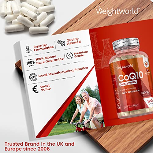 Coenzima Q10 200mg, 120 Cápsulas Vegano - Suplemento CoQ10 De la Fermentación de la Ubiquinona, Co Q10 100% Natural de Alta Biodisponibilidad y Absorción, Suministro para 4 Meses, Sin Gluten