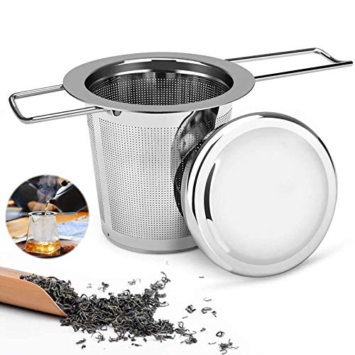 Colador de té de acero inoxidable 304 para té suelto Coladores de té Premium Filtro de té con tapa con asa larga plegable Para la mayoría de las teteras, tazas de té y tazones de té