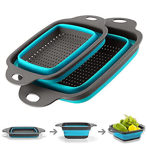 Coladores Cocina, Cocina Plegable Colador de Silicona, Respetuosos del Medio Ambiente no Tóxico Fácil de Limpiar, 2 Tamaños Accesorios Cocina para Camping, Verduras, Frutas