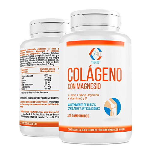 Colágeno con Magnesio 300 Comprimidos| Colágeno Hidrolizado con Calcio + Vitamina C + Vitamina D| Energía y Articulaciones Fuertes| Z90