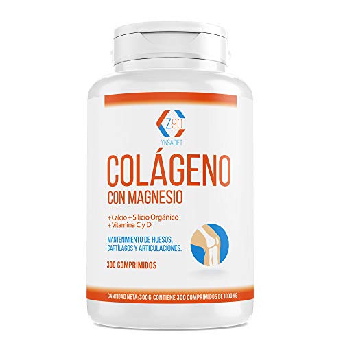 Colágeno con Magnesio 300 Comprimidos| Colágeno Hidrolizado con Calcio + Vitamina C + Vitamina D| Energía y Articulaciones Fuertes| Z90