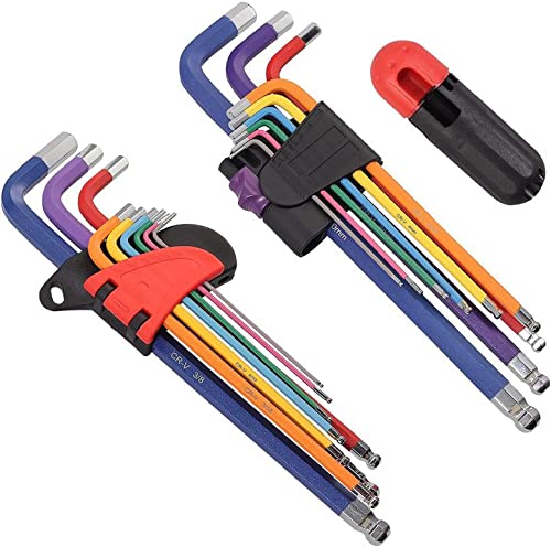 COLFULINE 18 PCS Kit de Llaves Extremo de Allen Hexagonales de Colores con Métrico y Pulgadas, Brazo Largo,Juego de Llaves con Multicolor,Kit Llaves con Mango en T,Herramientas para Bricolaje, Trabajo