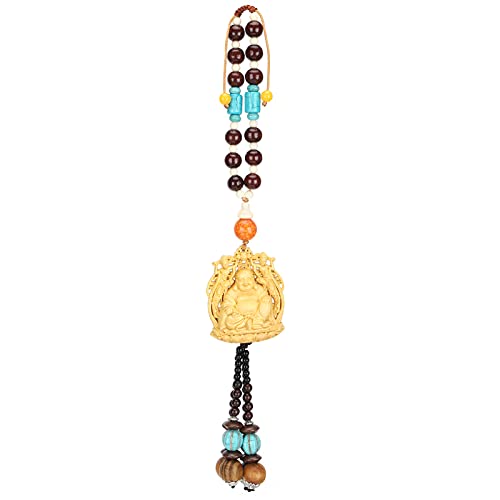 Colgante de Buda de Boj, Amarillo Tallado de Doble Cara Amuleto de Encanto de Coche Orar con Decoración de Significado de Seguridad(Maitreya)