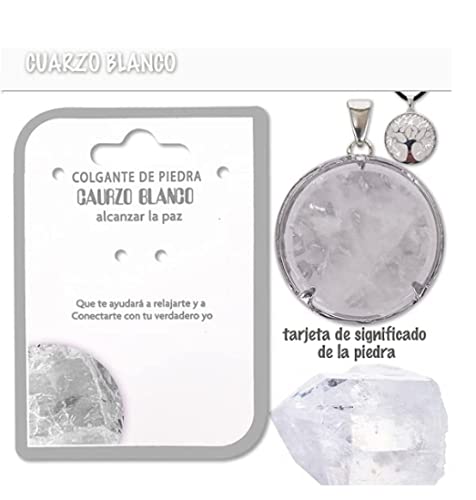 Collar de árbol de la Vida con Colgante Piedra Natural Energeticas - Distintas Piedras Semipreciosas (Cuarzo Blanco)