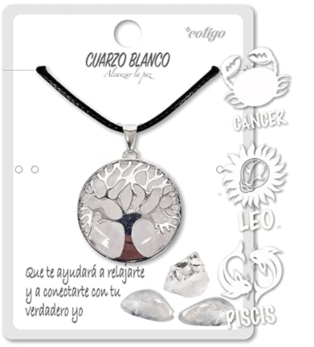 Collar de árbol de la Vida con Colgante Piedra Natural Energeticas - Distintas Piedras Semipreciosas (Cuarzo Blanco)