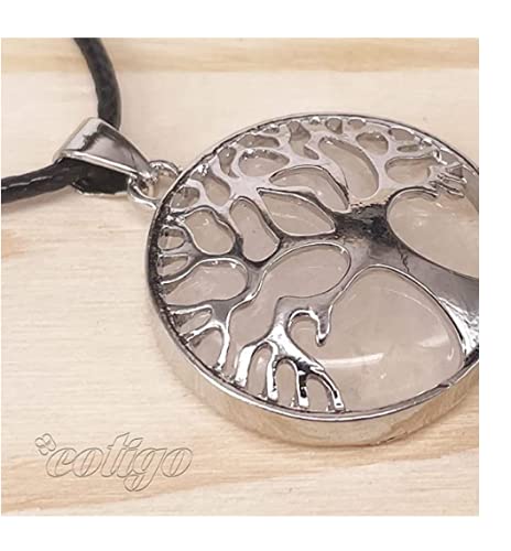 Collar de árbol de la Vida con Colgante Piedra Natural Energeticas - Distintas Piedras Semipreciosas (Cuarzo Blanco)