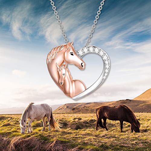 Collar de caballo con colgante de corazón de plata de ley 925 para mujer