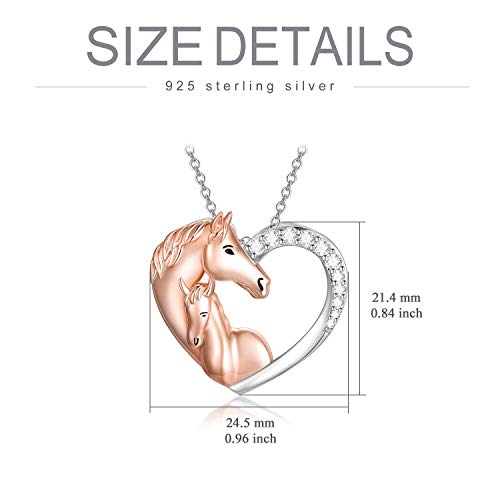 Collar de caballo con colgante de corazón de plata de ley 925 para mujer