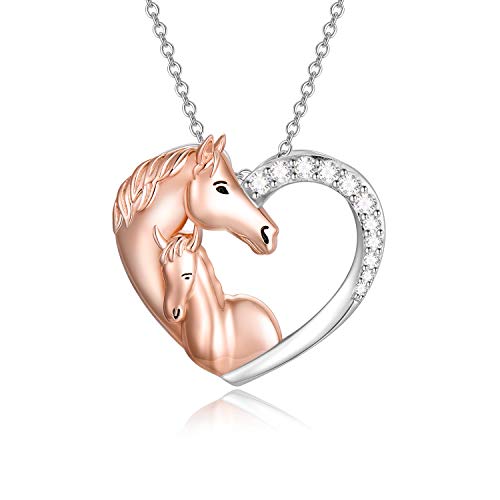 Collar de caballo con colgante de corazón de plata de ley 925 para mujer