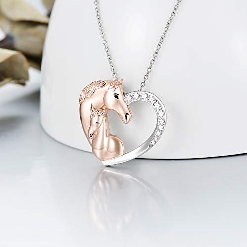 Collar de caballo con colgante de corazón de plata de ley 925 para mujer