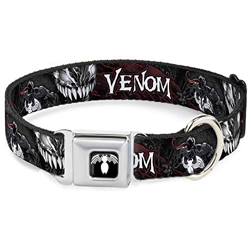 Collar de Perro Hebilla de cinturón de Seguridad Venom Pose Expression Gris Negro Rojo Blanco 16 a 23 Pulgadas 1.5 Pulgadas de Ancho