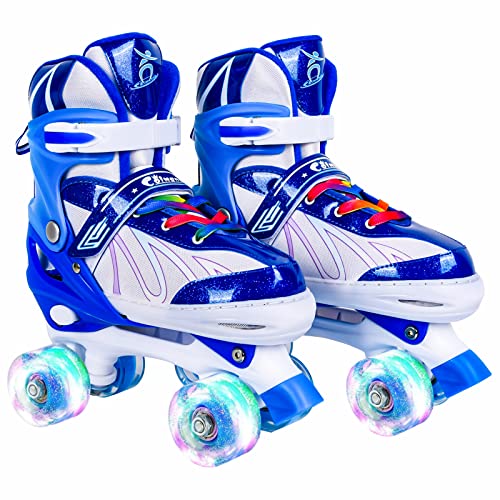 Colmanda Patines Roller, Patines 4 Ruedas Ajustables, Patines Niñas Niños, Patines de Ruedas para Adolescentes, Principiantes, 3 Tamaños (Azul Blanco, M(35-38))