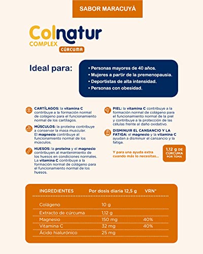 Colnatur Complex Maracuyá - Colágeno con Magnesio, Cúrcuma y Vitamina C para Músculos y Articulaciones, 250g