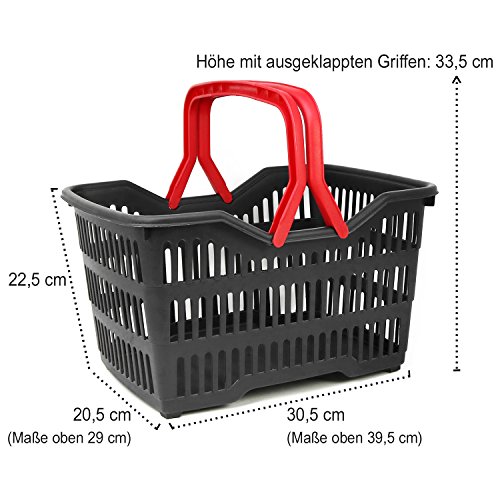 com-four® Cesta de la Compra de plástico con asa - Cesta de Transporte para Transporte - Cesta de plástico Estable en Negro/Rojo - 39,5 x 29 x 22,5 cm (001 Piezas - Negro/Rojo)