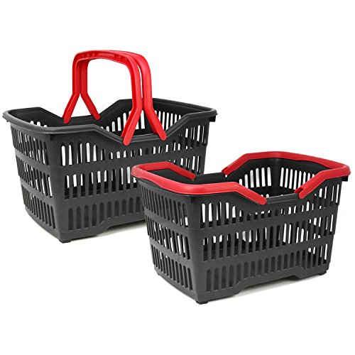 com-four® Cesta de la Compra de plástico con asa - Cesta de Transporte para Transporte - Cesta de plástico Estable en Negro/Rojo - 39,5 x 29 x 22,5 cm (001 Piezas - Negro/Rojo)