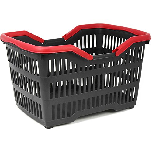 com-four® Cesta de la Compra de plástico con asa - Cesta de Transporte para Transporte - Cesta de plástico Estable en Negro/Rojo - 39,5 x 29 x 22,5 cm (001 Piezas - Negro/Rojo)