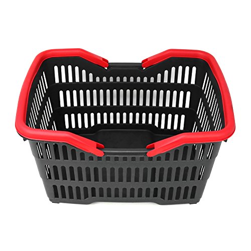 com-four® Cesta de la Compra de plástico con asa - Cesta de Transporte para Transporte - Cesta de plástico Estable en Negro/Rojo - 39,5 x 29 x 22,5 cm (001 Piezas - Negro/Rojo)