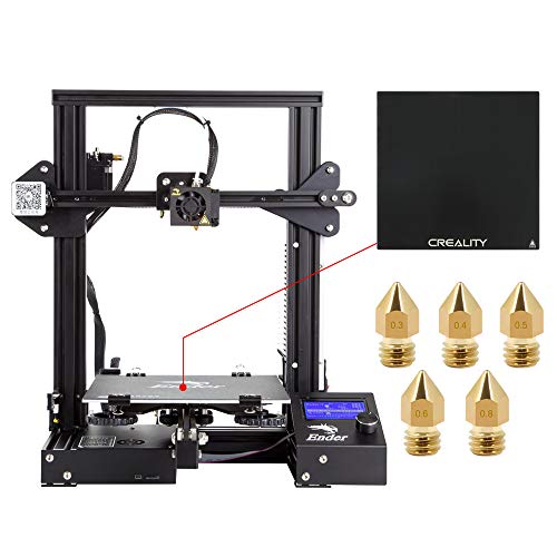 Comgrow Creality DIY Impresora 3D Ender 3 con Placa de Vidrio Templado y Cinco Boquillas Tamaño de Impresión 220x220x250 mm(Ender 3X)