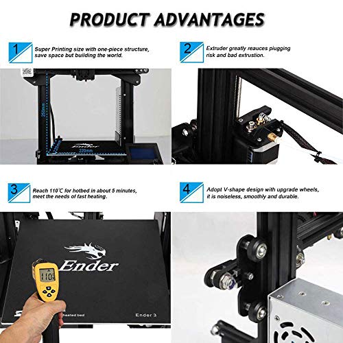 Comgrow Creality DIY Impresora 3D Ender 3 con Placa de Vidrio Templado y Cinco Boquillas Tamaño de Impresión 220x220x250 mm(Ender 3X)